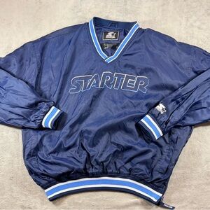 Rare Vintage 90’s Nylon Embroidered Spellout Starter Pullover Size XL Navy🔥